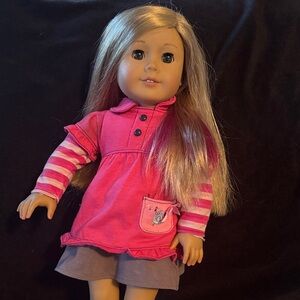 American Girl doll with pink add on hair